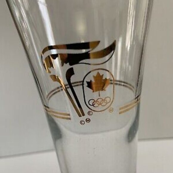 RETRO 1988 OLYMPIC GOLD Rim Pilsner Beer Glasses MINT CONDITION Set of 8 - Picture 5 of 7